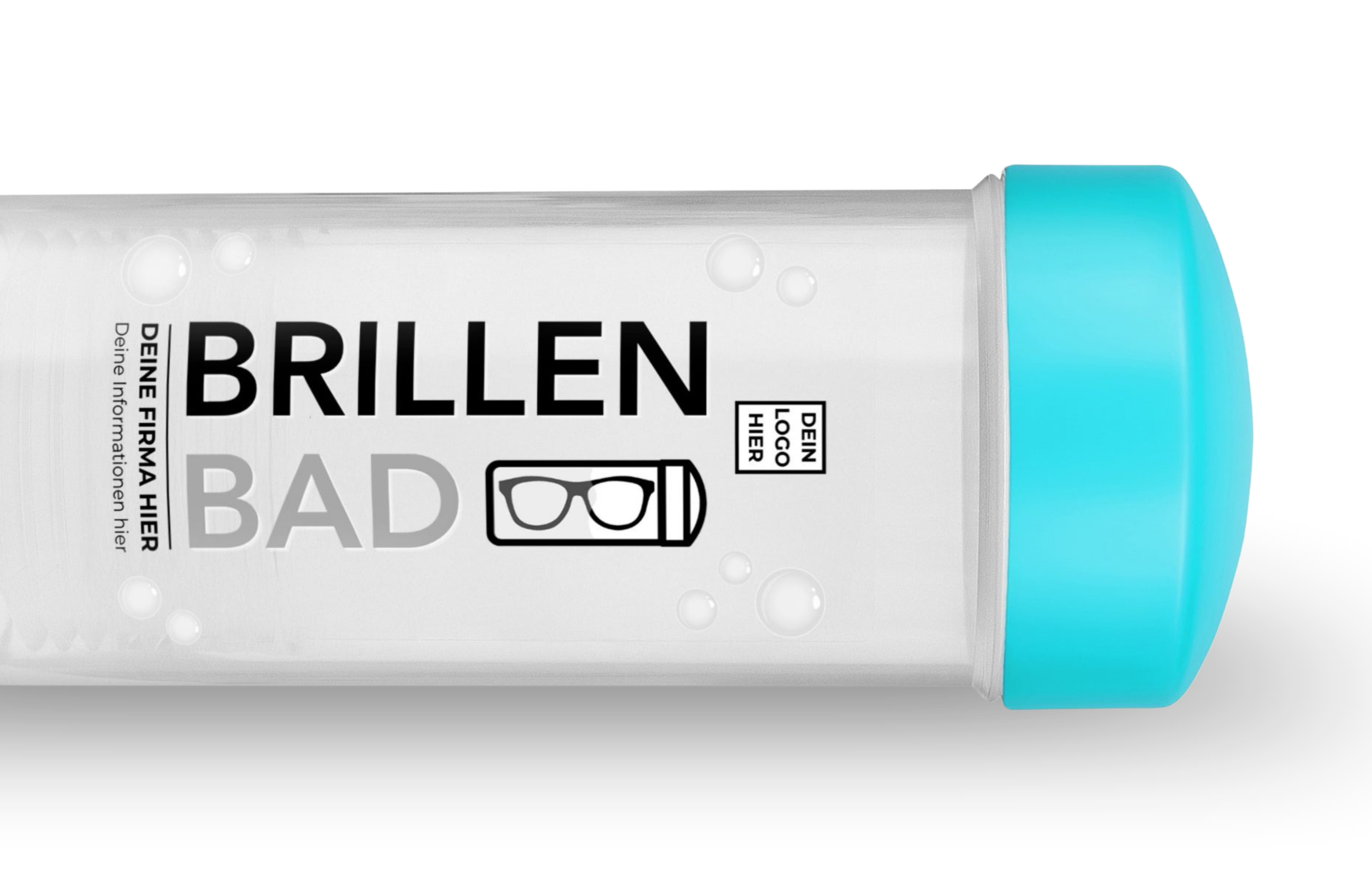 Brillenbad in Türkis mit individuellem Firmenlogo als Werbeartikel