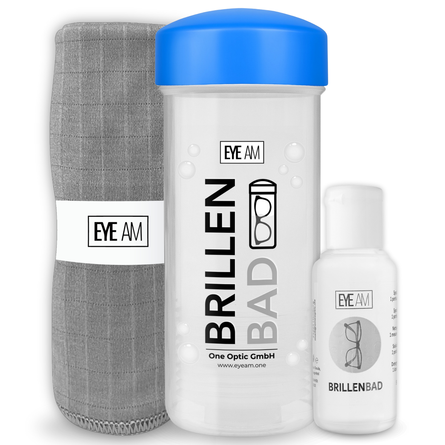 EyeAm Brillenbad Set in Blau zur gründlichen Reinigung von Brillen
