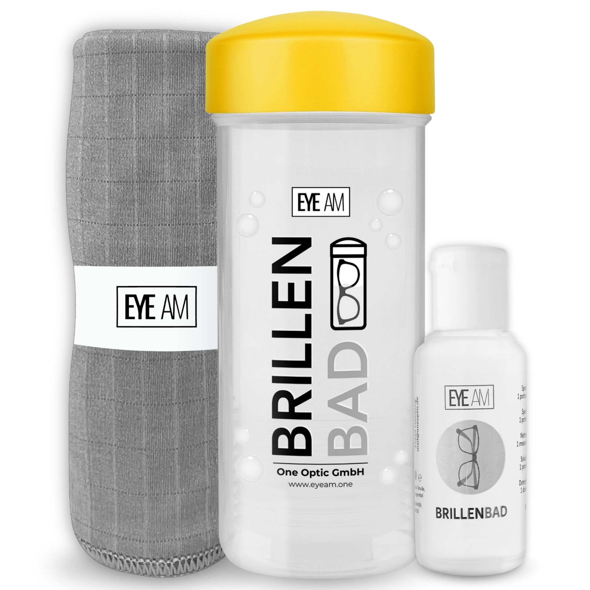 EyeAm Brillenbad Set in Gelb zur gründlichen Reinigung von Brillen