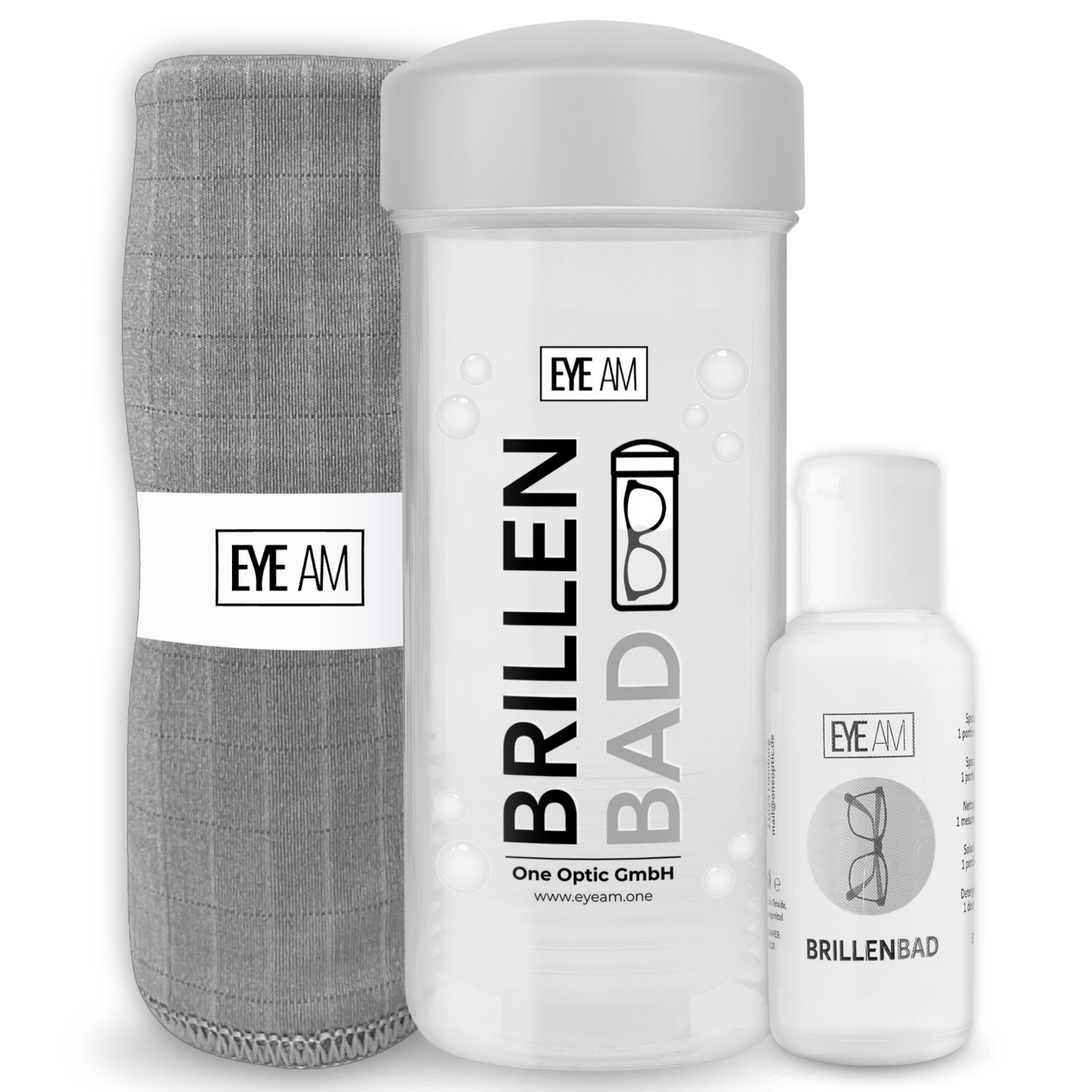 EyeAm Brillenbad Set in Grau zur gründlichen Reinigung von Brillen