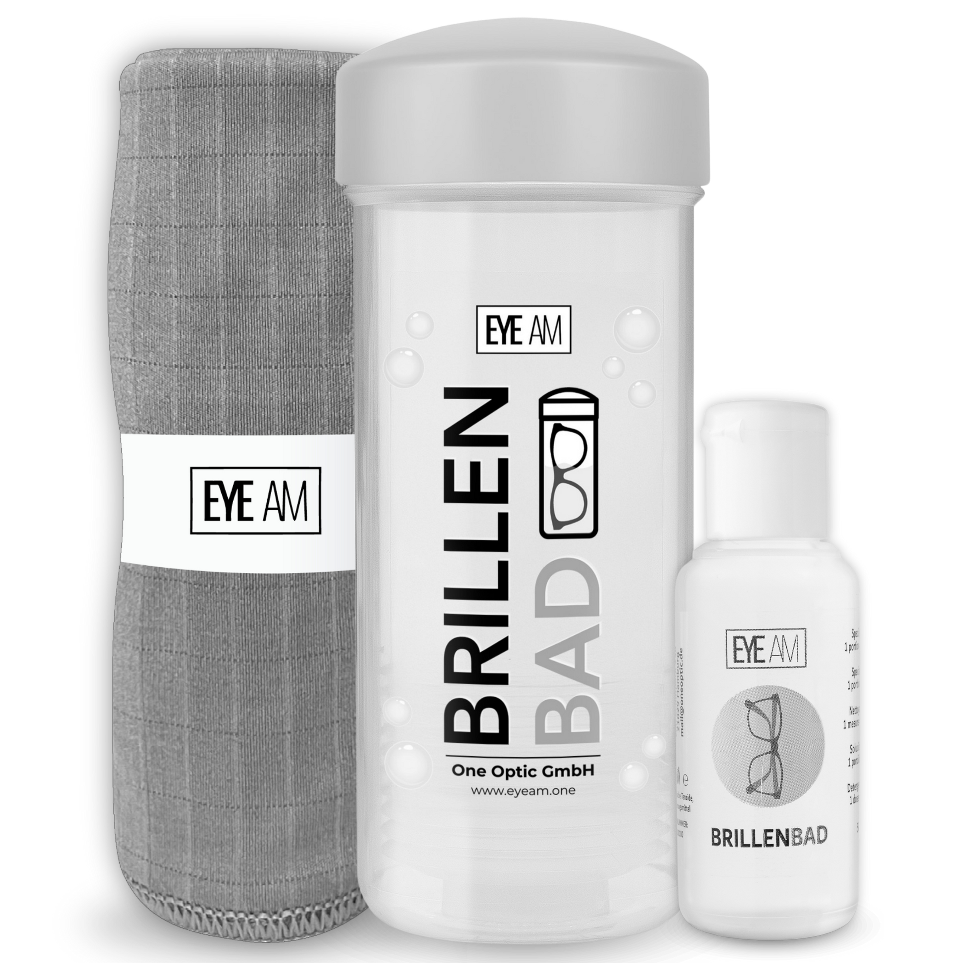 EyeAm Brillenbad Set in Grau zur gründlichen Reinigung von Brillen