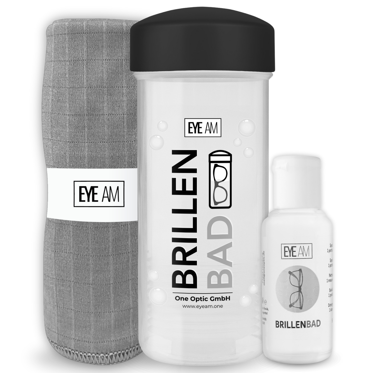 EyeAm Brillenbad Set in Schwarz zur gründlichen Reinigung von Brillen