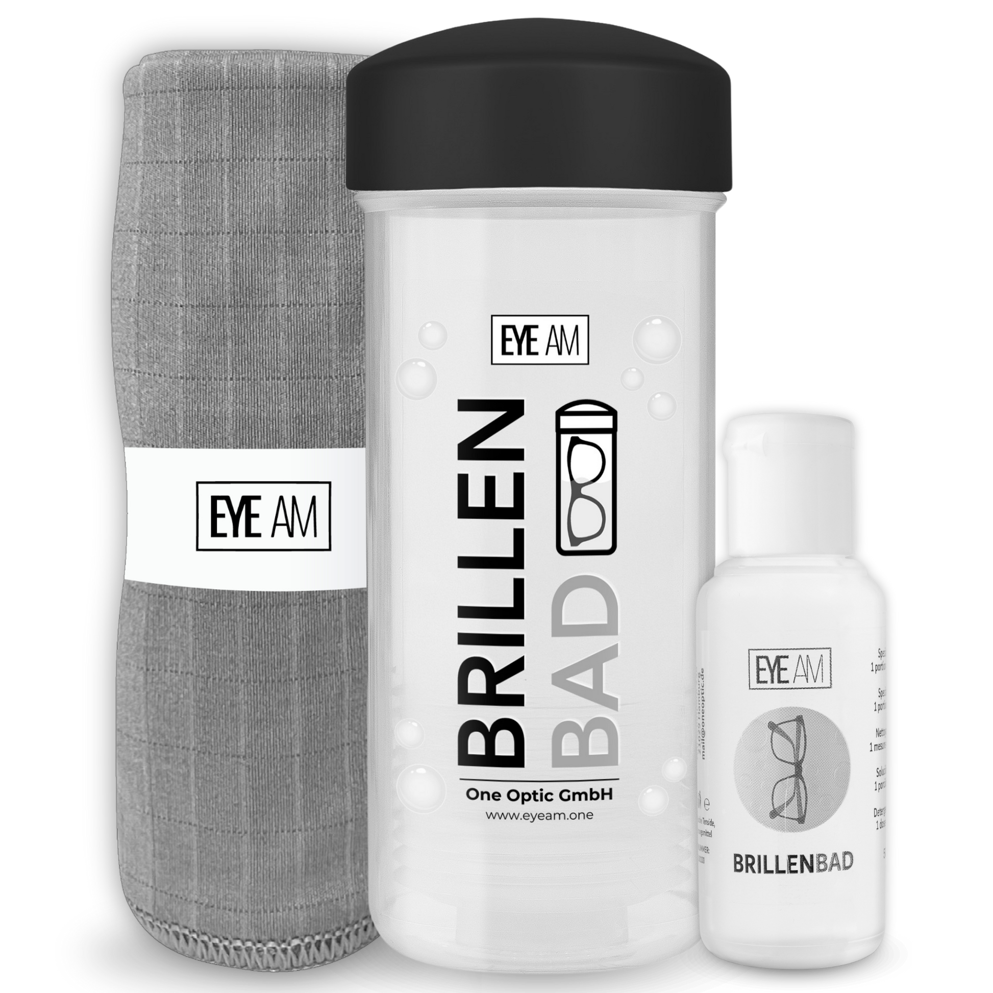 EyeAm Brillenbad Set in Schwarz zur gründlichen Reinigung von Brillen