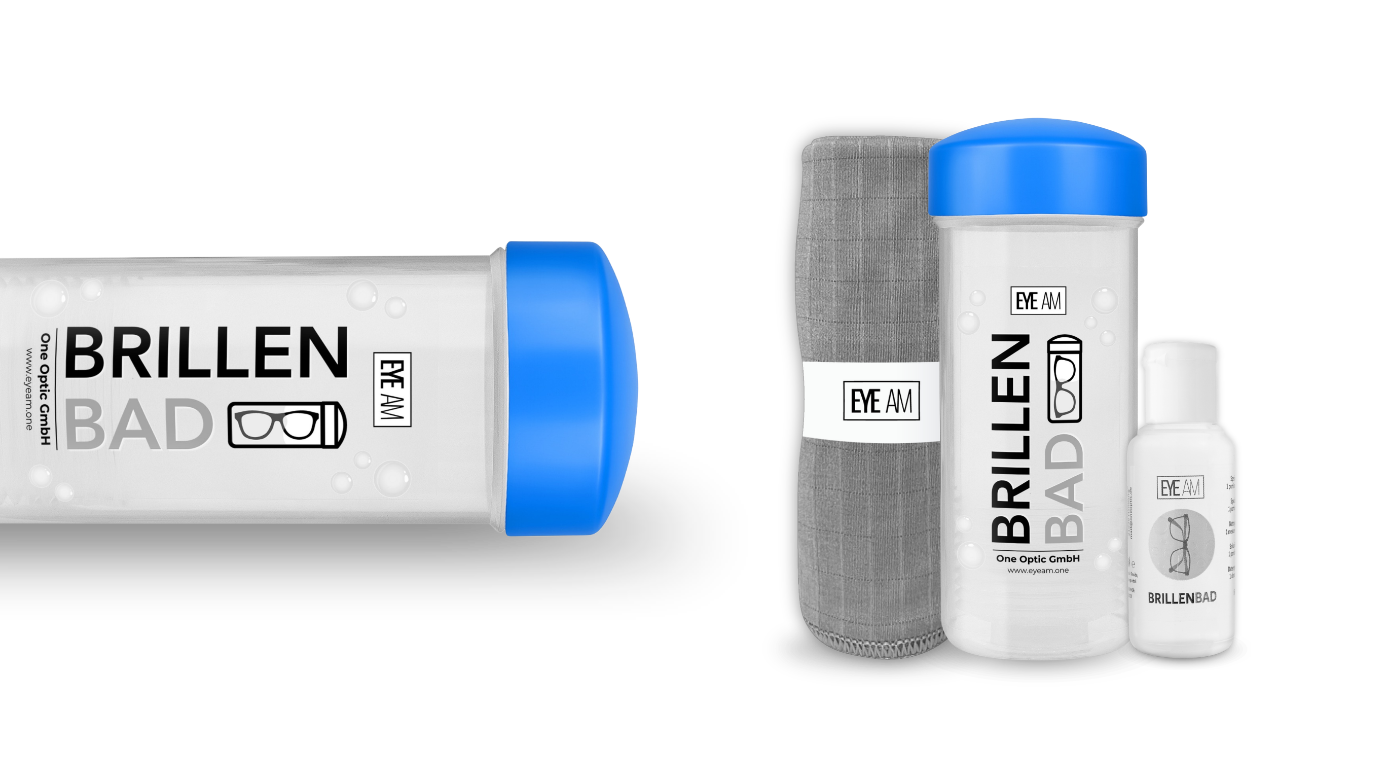 EyeAm Brillenbad Set mit Spezialreiniger und Mikrofasertuch (Blau)