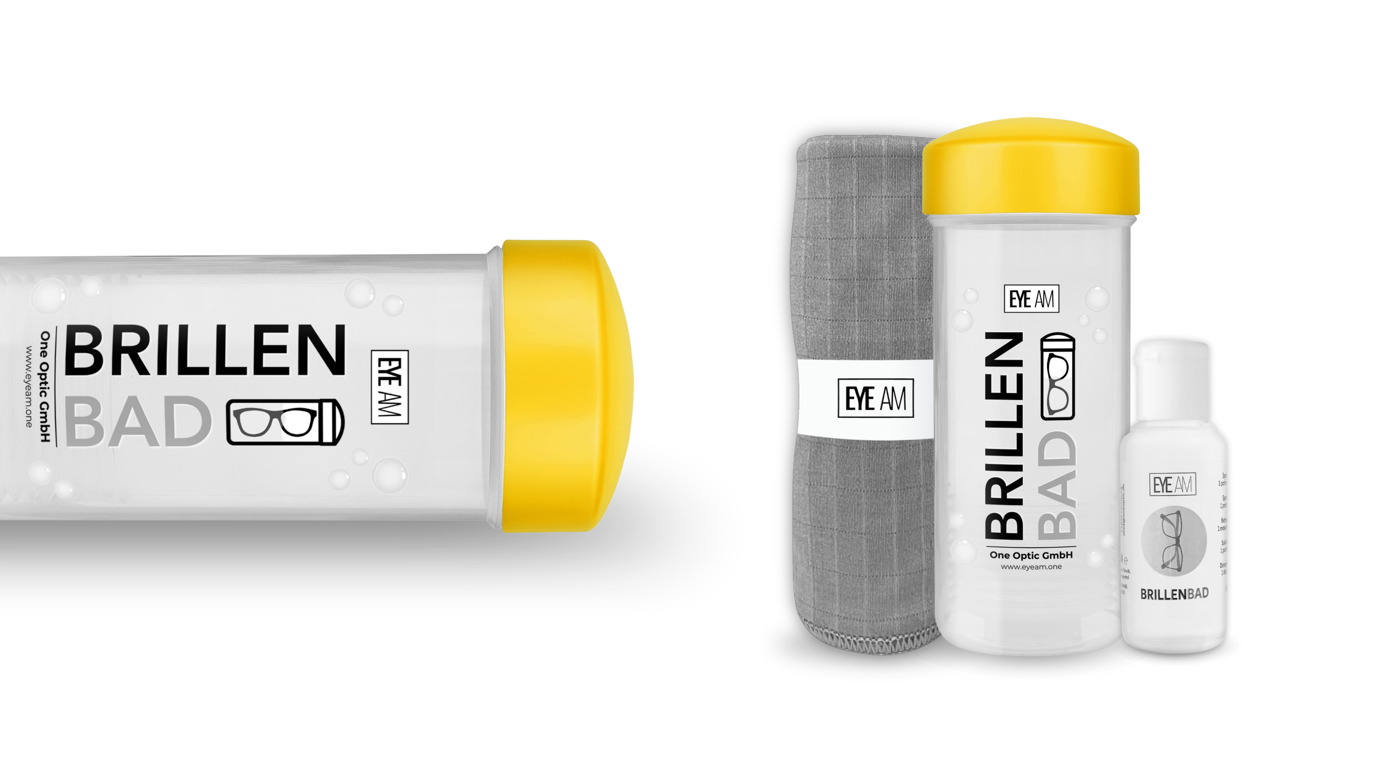 EyeAm Brillenbad Set mit Spezialreiniger und Mikrofasertuch (Gelb)
