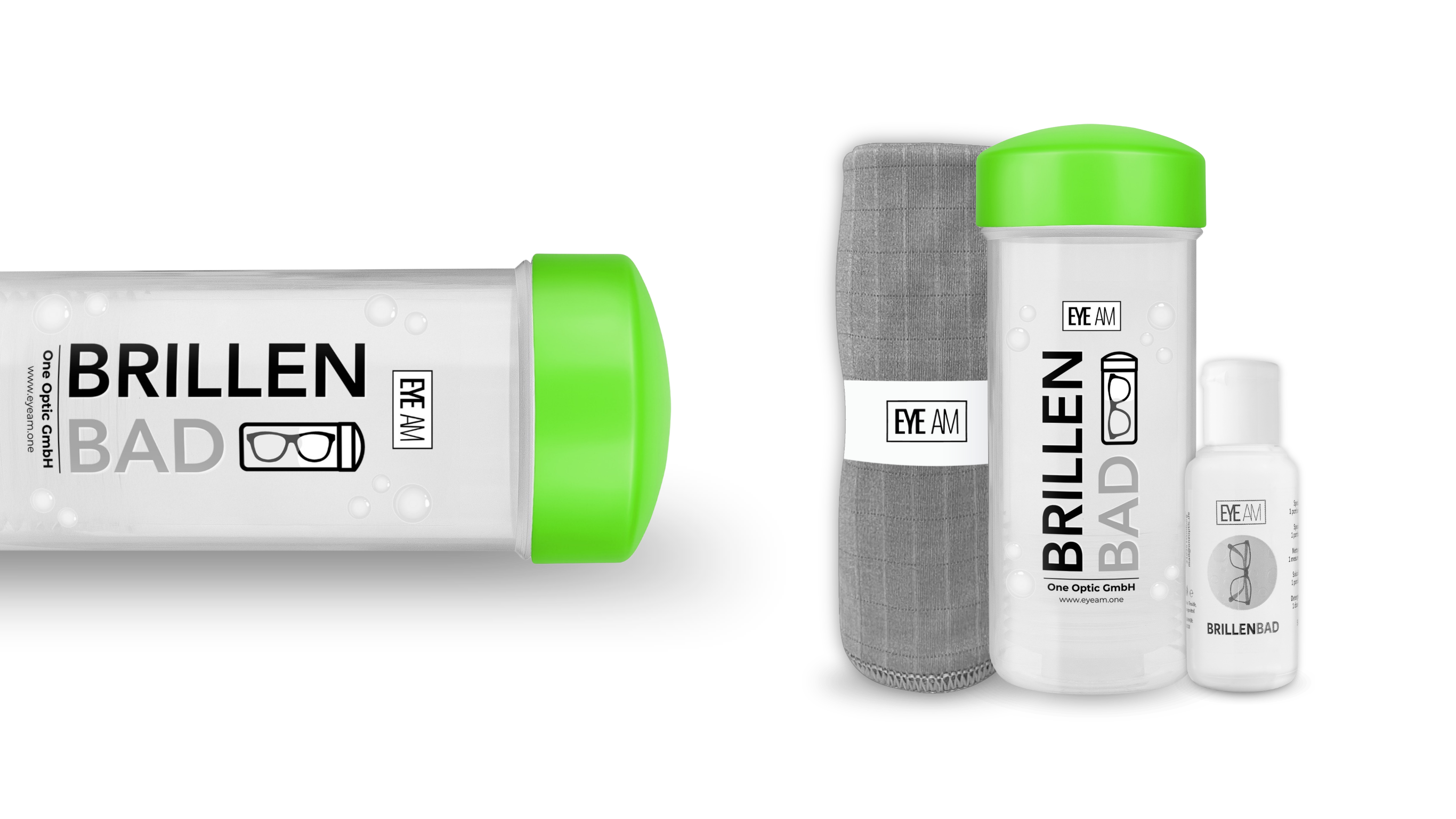 EyeAm Brillenbad Set mit Spezialreiniger und Mikrofasertuch (Gruen)