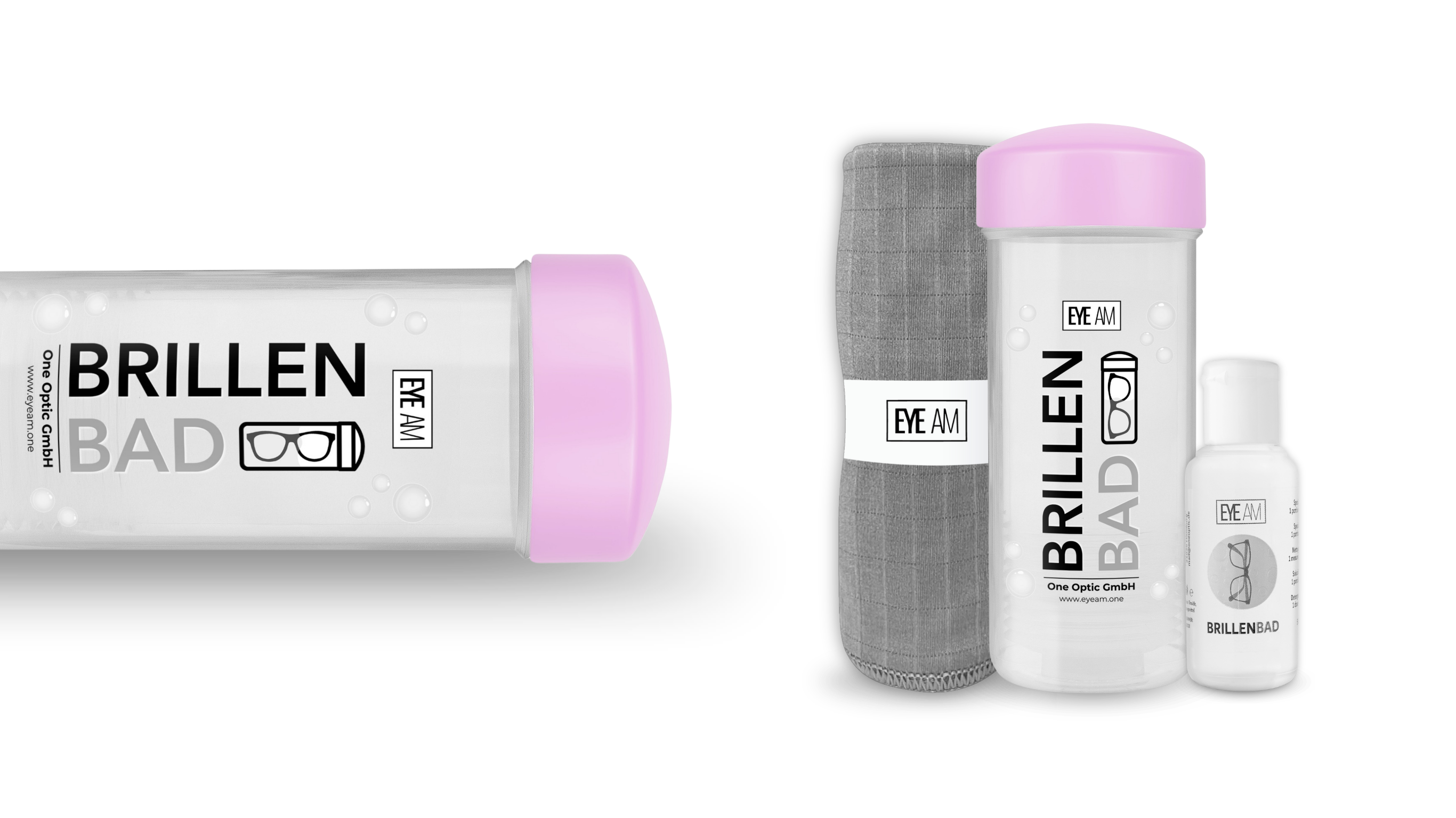 EyeAm Brillenbad Set mit Spezialreiniger und Mikrofasertuch (Rosa)