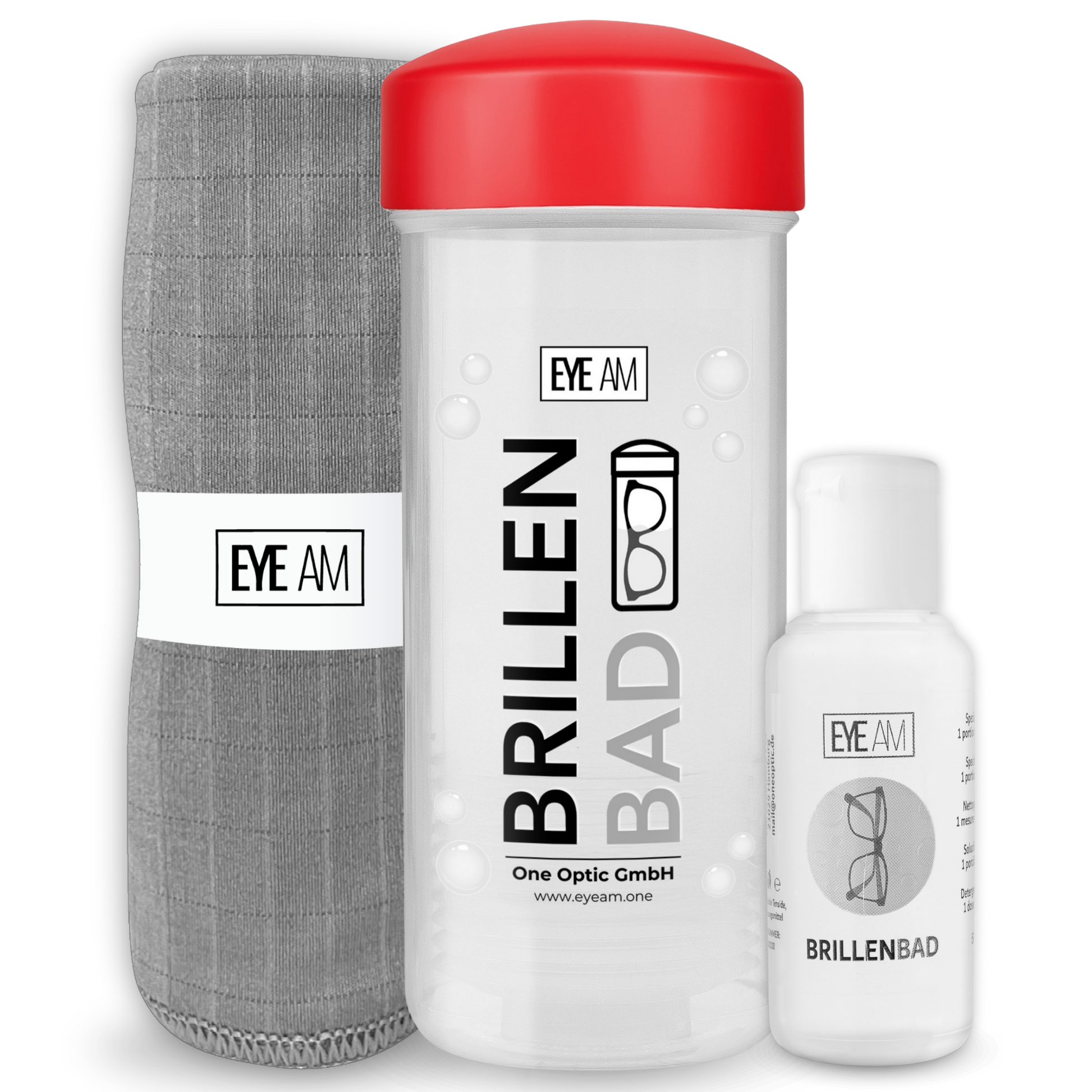 EyeAm Brillenbad Set in Rot zur gründlichen Reinigung von Brillen