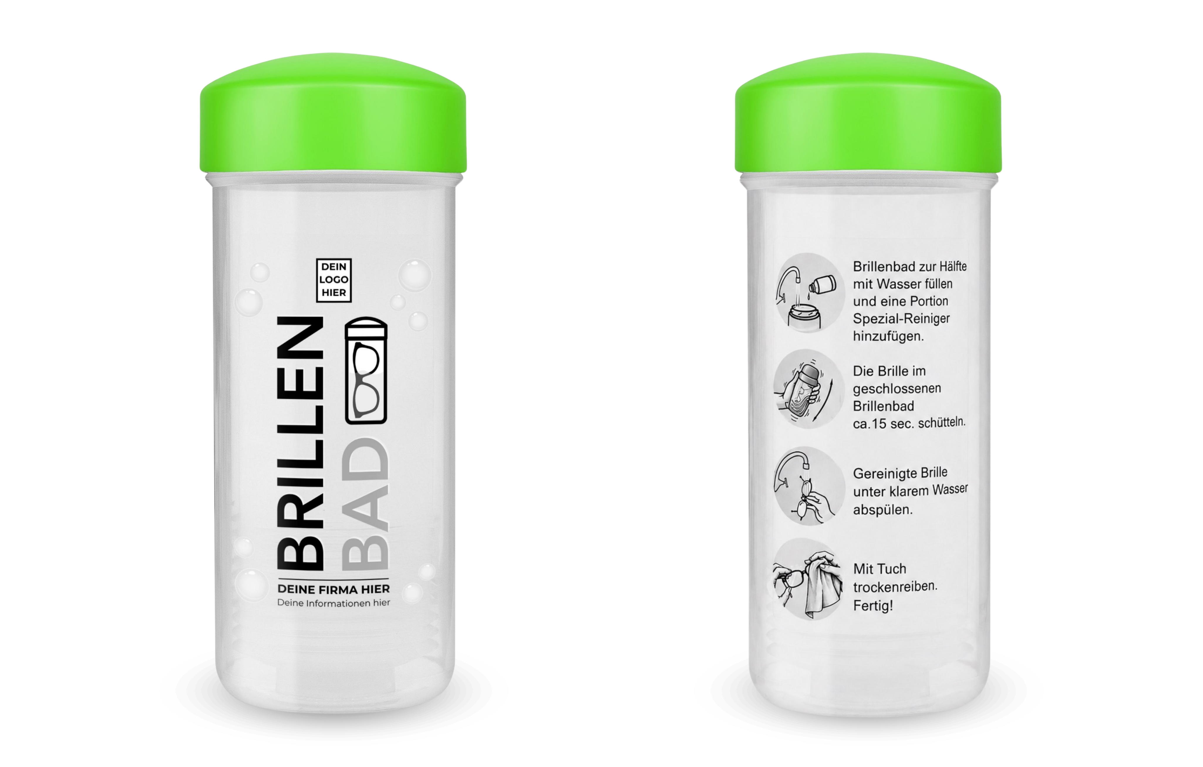 Brille wird mit einem personalisierten EyeAm Brillenbad gereinigt (Grün Set)