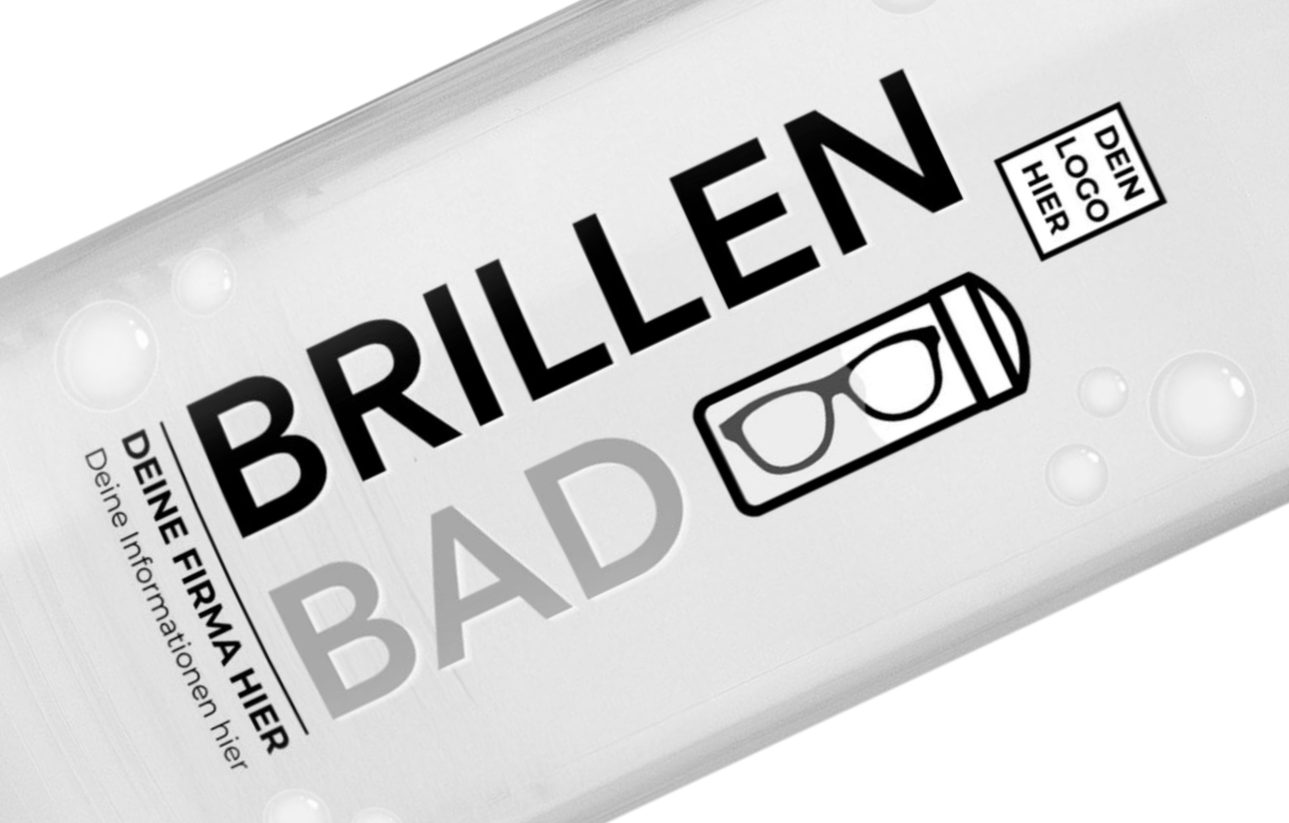 Personalisertes EyeAm Brillenbad Etikett in Details