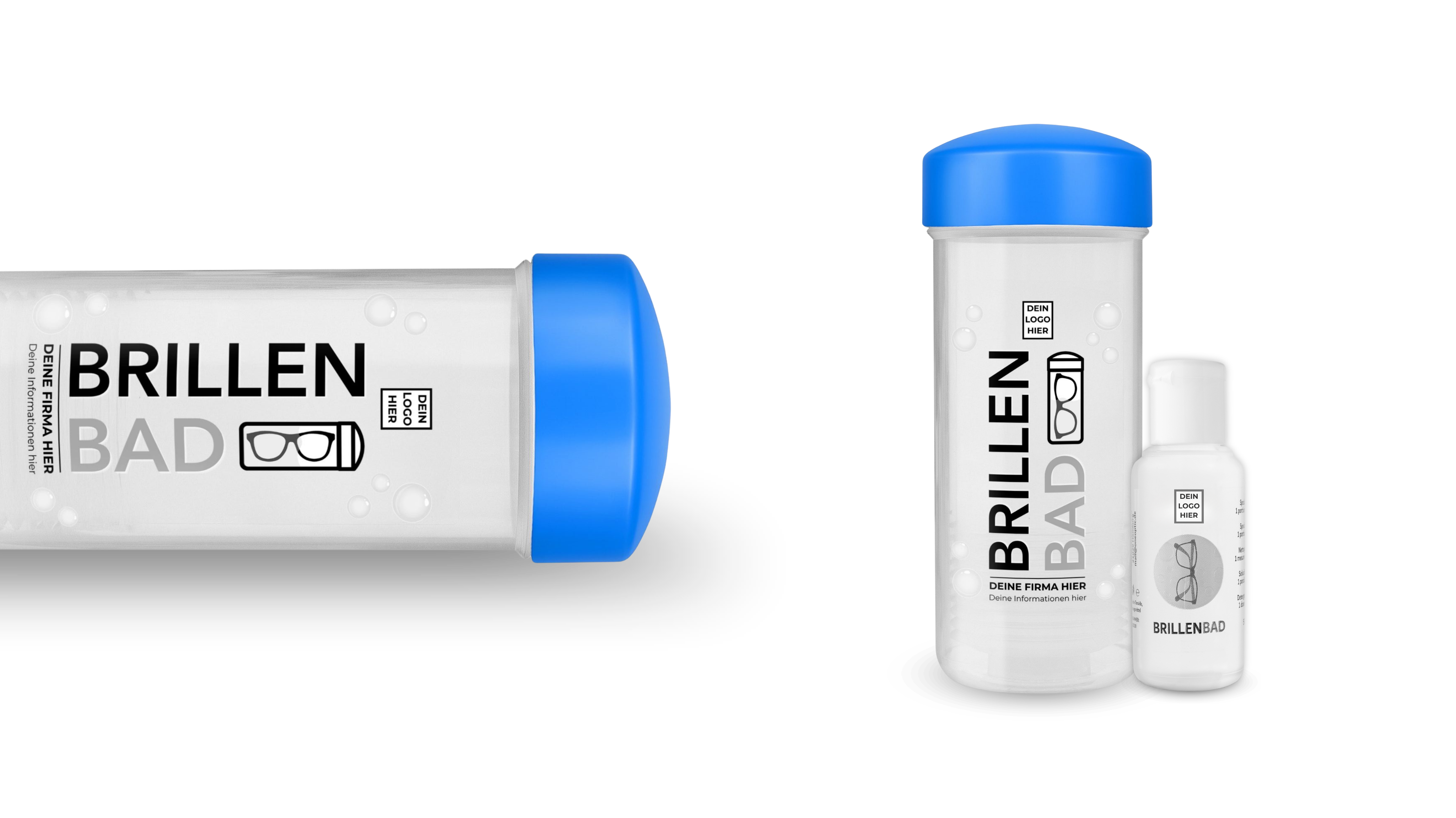 Individuell bedrucktes EyeAm Brillenbad in Blau für Unternehmen