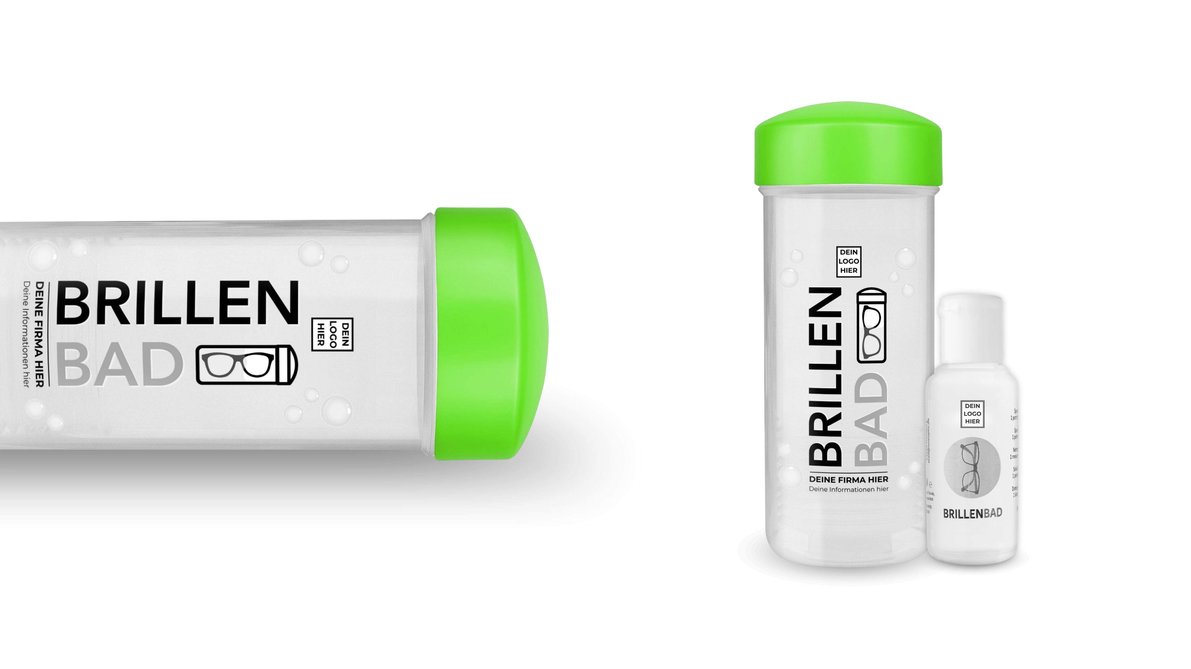 Individuell bedrucktes EyeAm Brillenbad in Grün für Unternehmen