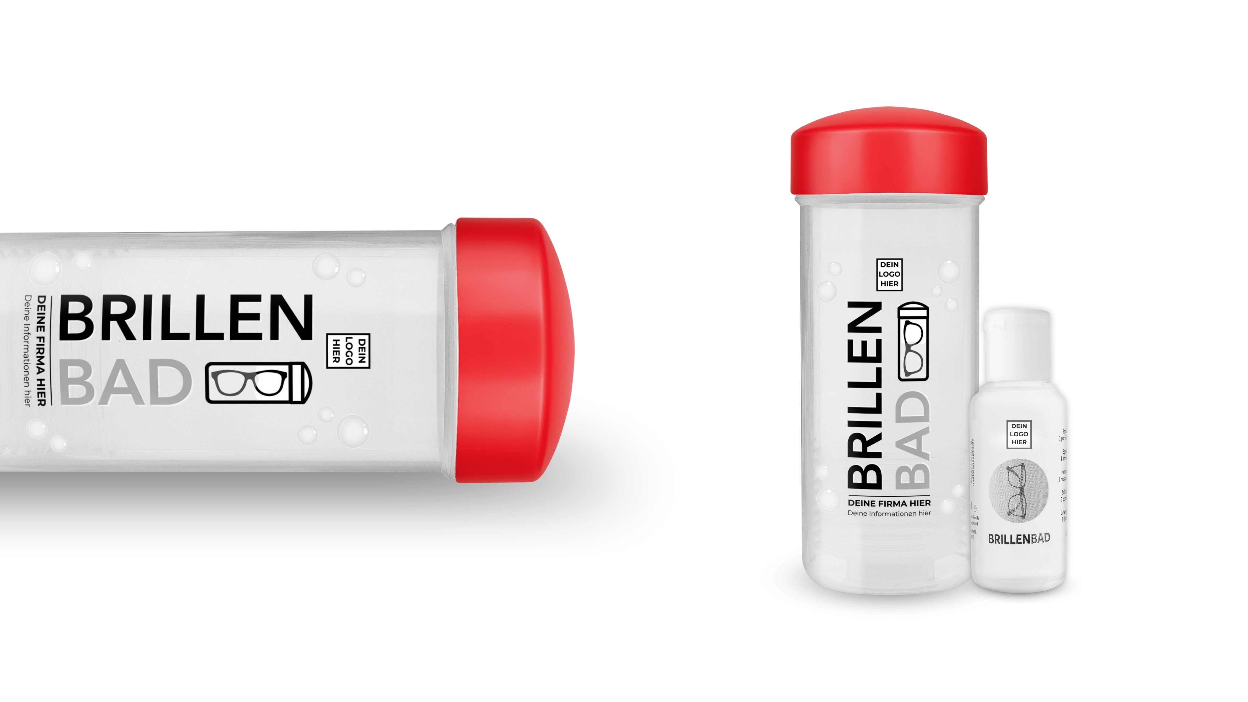 Individuell bedrucktes EyeAm Brillenbad in Rot für Unternehmen